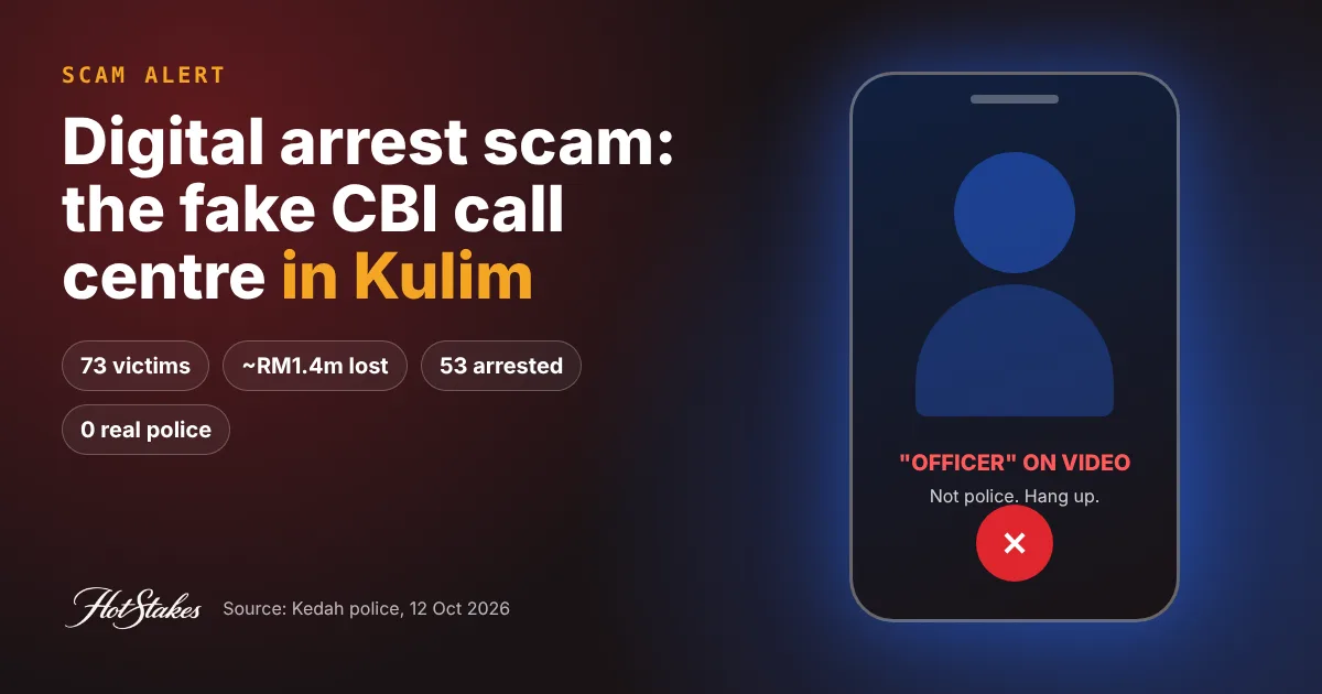 Digital arrest scam cover: fake CBI call centre in Kulim, 73 victims, RM1.4m lost, 53 arrested