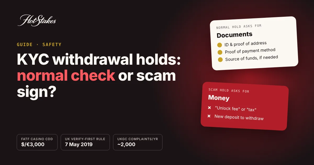 KYC withdrawal hold explained: normal hold asks for documents, scam hold asks for money