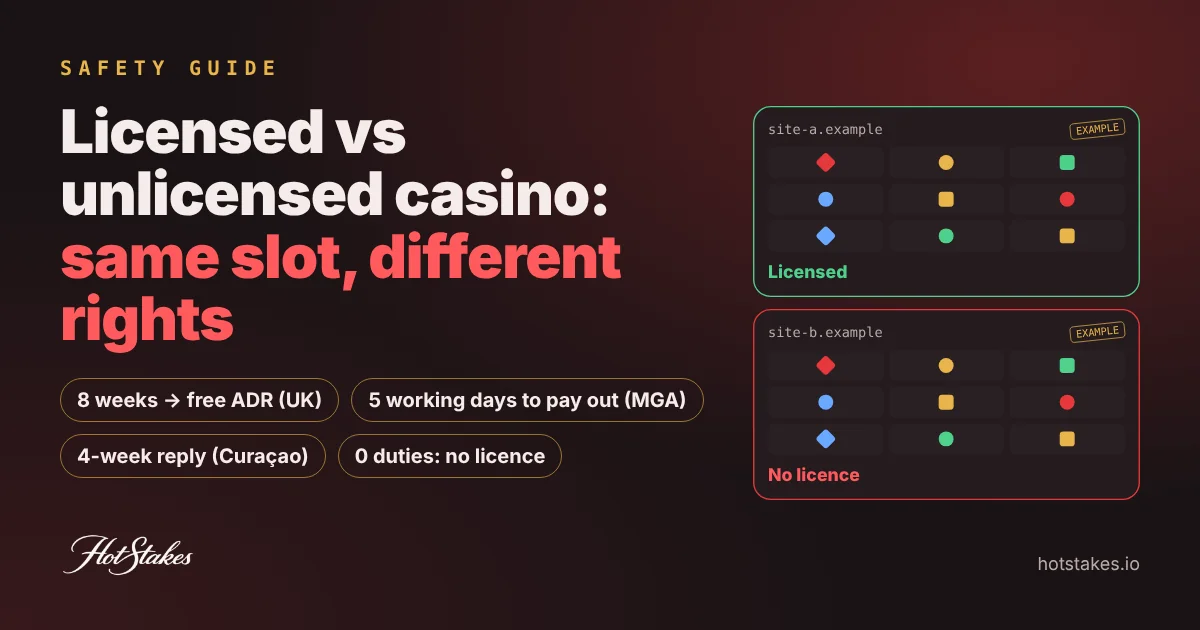 Licensed vs unlicensed casino: same slot on two example sites, different player rights
