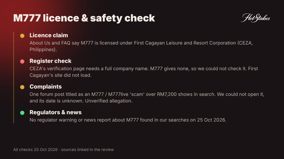 M777 licence and safety check summary