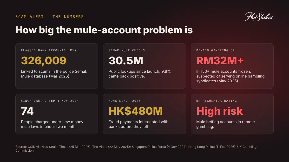 Money mule account statistics: 326,009 flagged bank accounts in Malaysia, RM32 million frozen in Penang gambling crackdown, 74 charged in Singapore