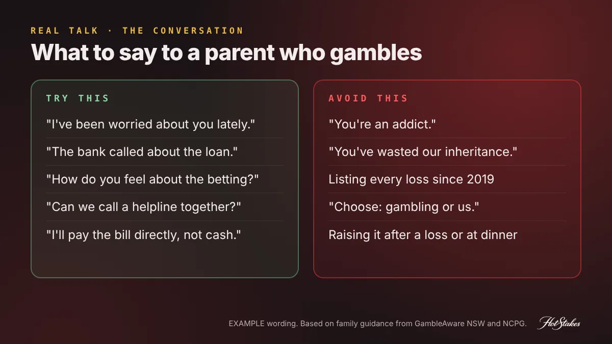 How to help a parent with gambling addiction: what to say and what not to say, comparison card
