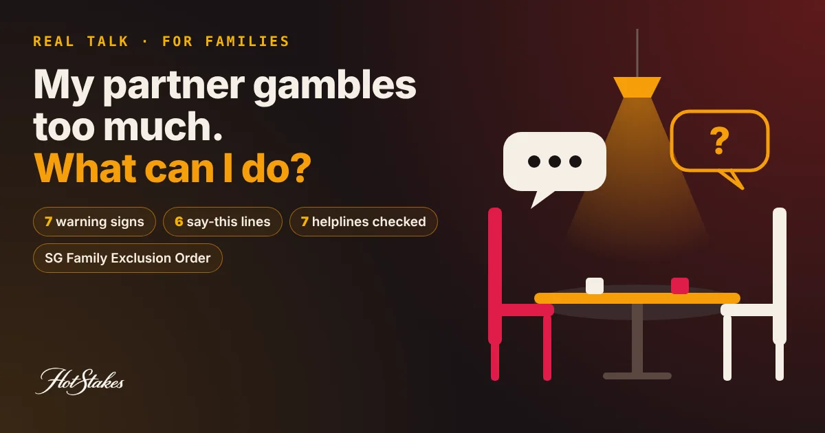 Two abstract chairs facing each other across a table under a warm lamp, illustrating a partner gambling problem conversation