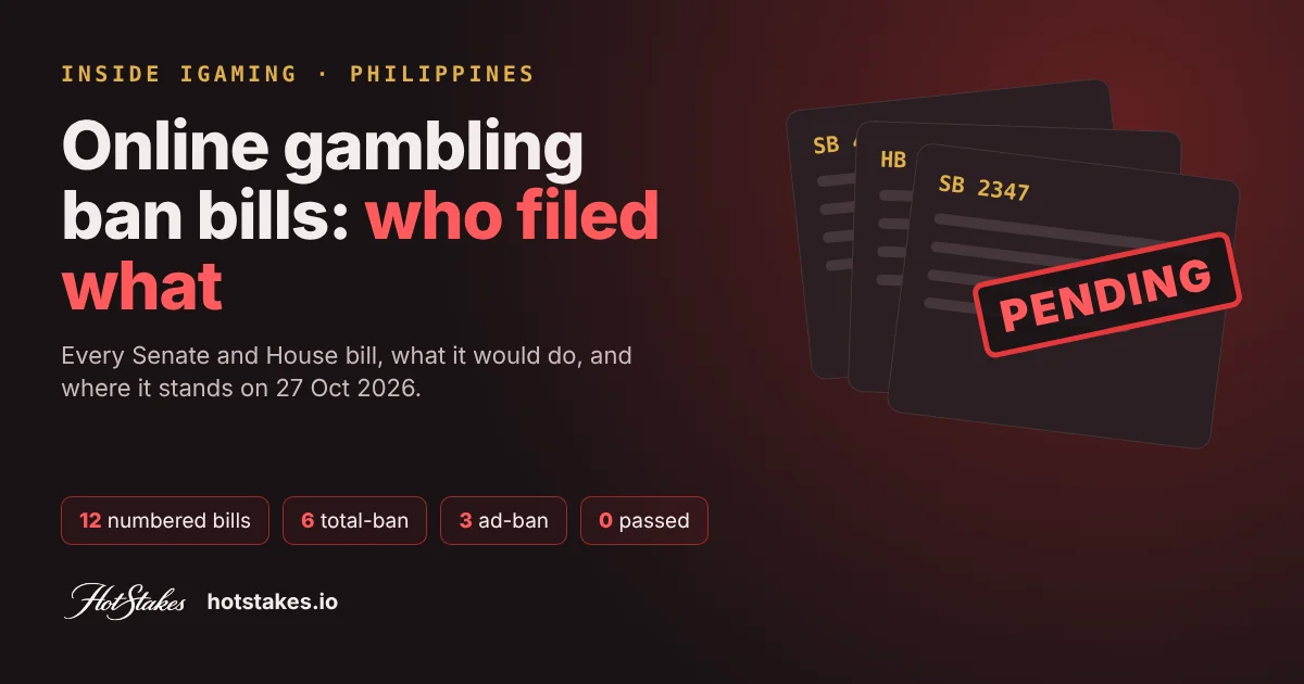 Online gambling ban Philippines: stacked Senate and House bills stamped pending, 12 bills and 0 passed